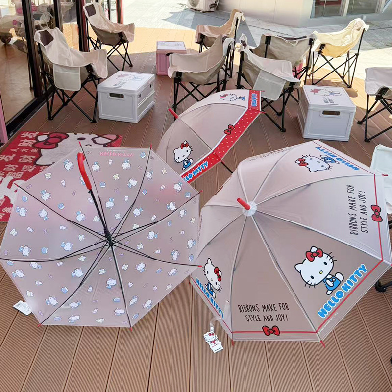 正版hellokitty磨砂透明雨伞长柄伞kt凯蒂猫儿童小学生可爱直杆伞|undefined