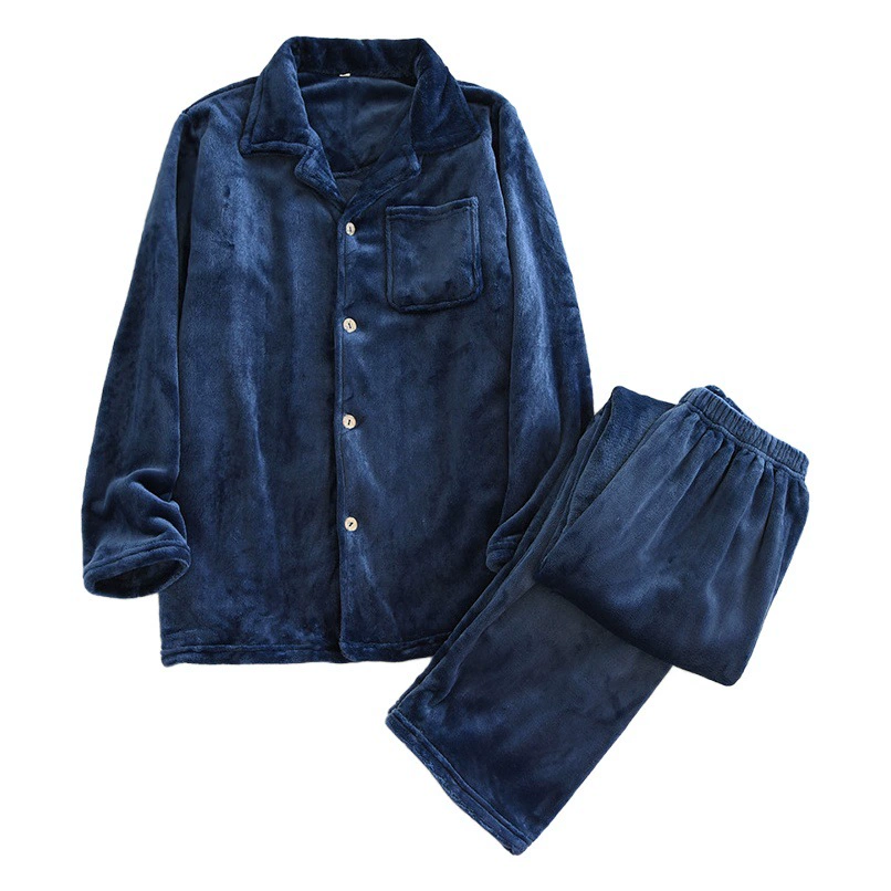 Мужская Пижама осень/зима фланелевая с длинным рукавом на подкладке однотонная простая Коралловая флисовая Домашняя одежда подходит для поколения волос