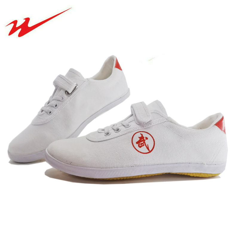 Qingdao Double Star Children's Wushu Shoes Velcro Beef Sole Canvas Surface Lightweight Non-slip Kung Fu Shoes Performance Wushu Shoes