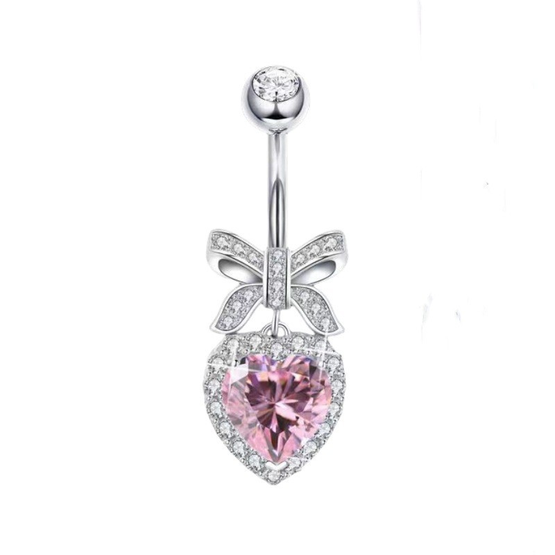 Creative Heart-Shaped Zircon Navel Ring, Gold Pink Belly Button Piercing Jewelry, Light Luxury Style, 2024 Spring detail image 12