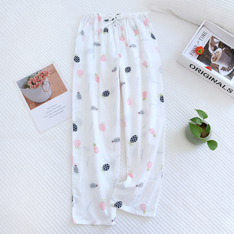 ZHY白地に小さなパイナップルガーゼのズボン