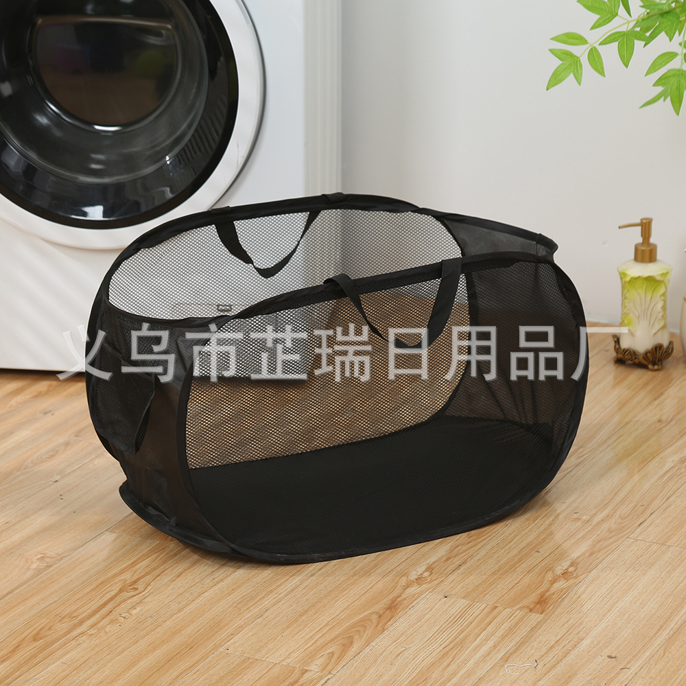 Nuevo estilo cesta de lavandería plegable transpirable cesta de lavandería color sólido malla cesta de ropa sucia cesta de almacenamiento entrega de una sola pieza