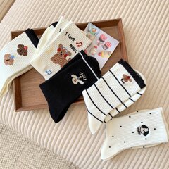 袜子女秋冬新品中筒袜韩版条纹点点卡通可爱小狗PUPPY棉袜子