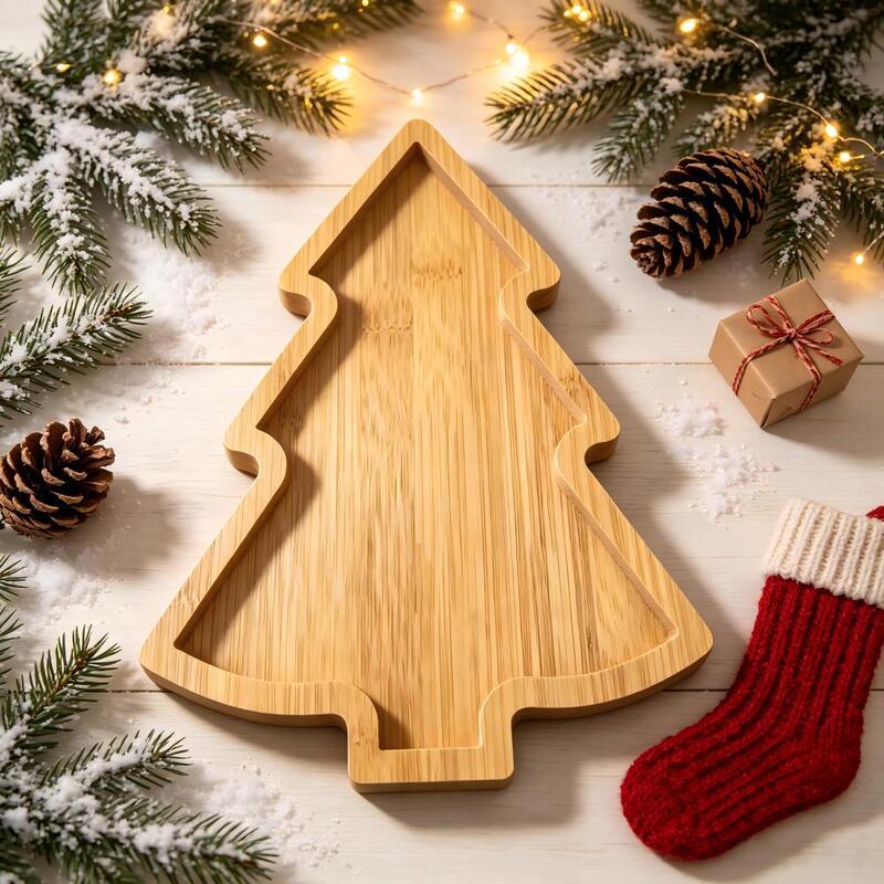 Christmas tableware wooden tray decorations multi-compartment snack tray for dried fruits restaurant fast food tray wholesale Christmas tableware wooden tray decorations multi-compartment snack tray for dried fruits restaurant fast food tray wholesale