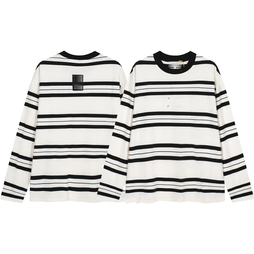 mm6 marca de moda americana de cuello redondo rayas camiseta de manga larga pareja suelta camiseta de base universal camiseta de manga larga color contrastante