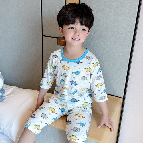 Summer new children's pajamas set boys and girls home clothes three-quarter sleeves air-conditioned clothes for boys and girls, small and medium-sized children