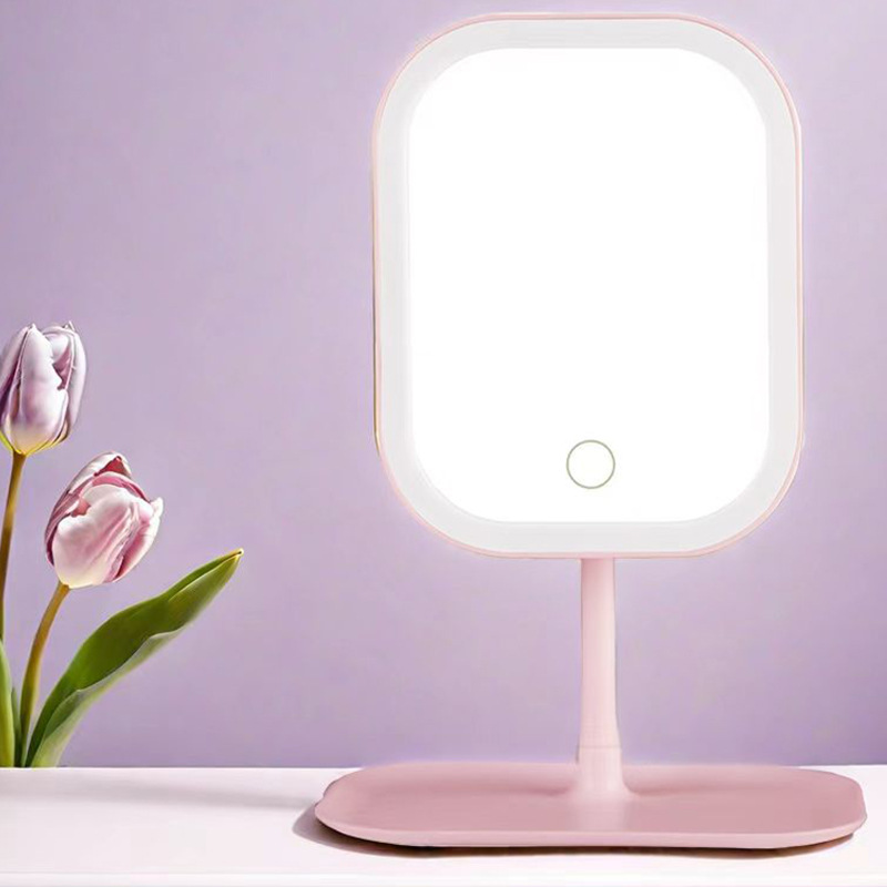 Espejo de maquillaje cuadrado LED con lámpara para el hogar mirror de tocador portátil de escritorio dormitorio de estudiantes espejo plegable