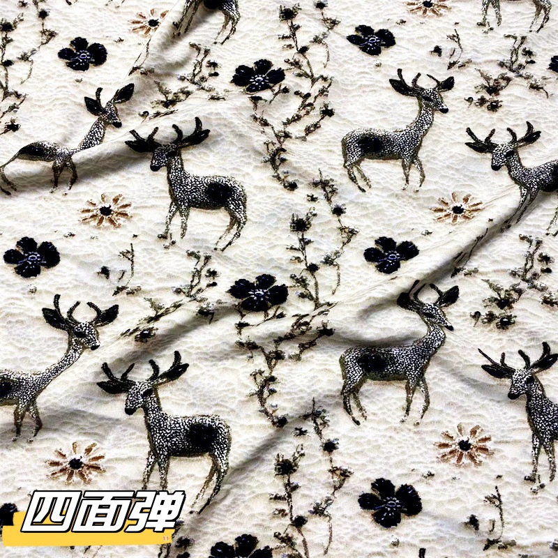 爆款3D四面弹印花面料布女装连衣裙衬衫服装长短裙上衣裤国风布料