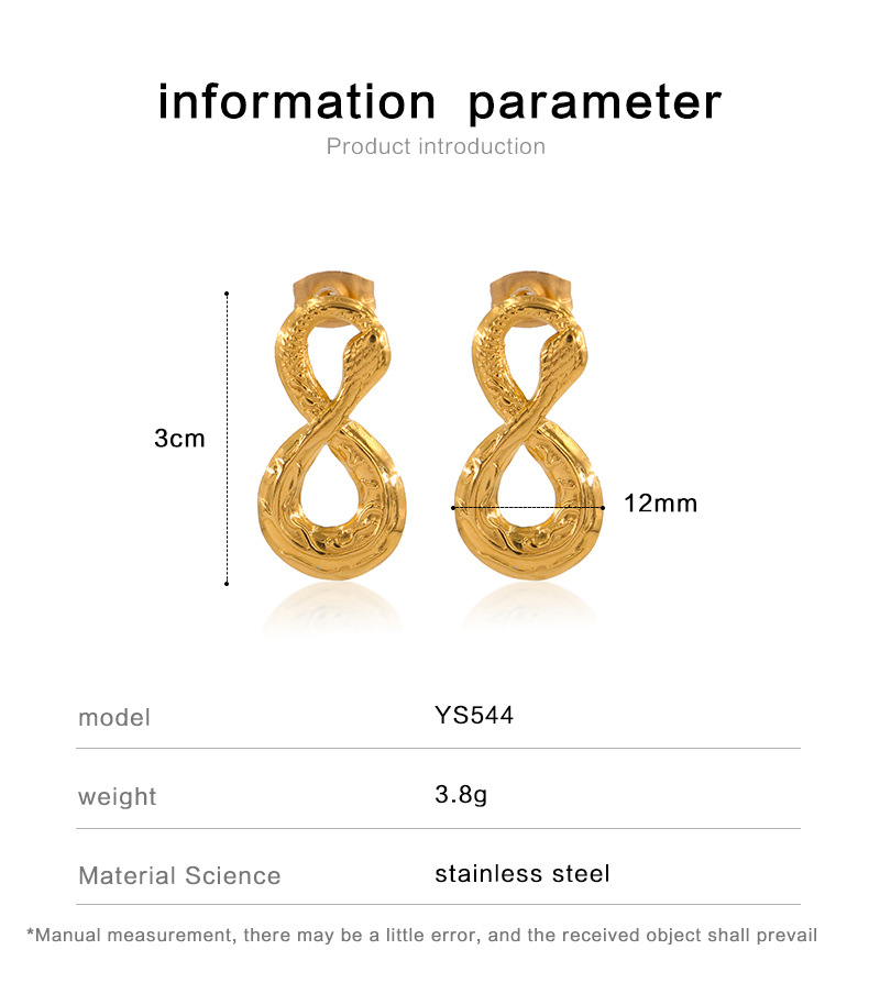 6g Weight 1 Pair Simple Style Infinity Snake Stainless Steel Plating Ear Studs
