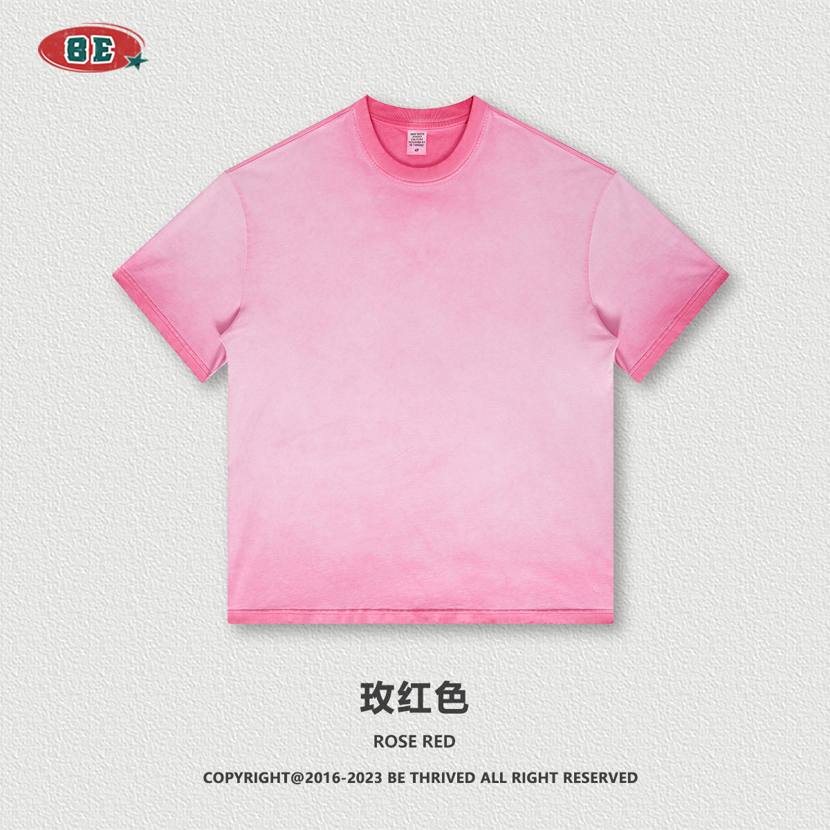 BE ropa de hombre American retro dopamina cuello redondo algodón de manga corta marca de moda juvenil lavado degradado ropa de manga corta hombres