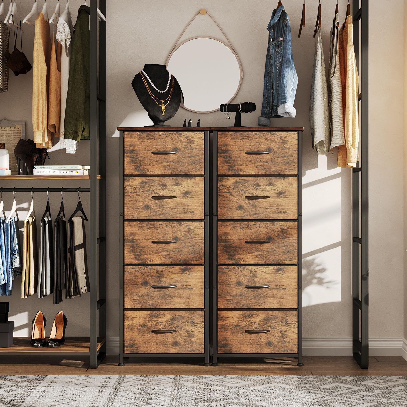 Sala de estar gabinete de almacenamiento de piso a techo contra la pared gabinete de cajón no tejido de dormitorio de almacenamiento de cinco bombeados de altura a prueba de polvo