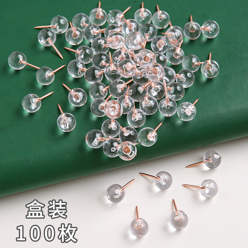 100 Transparent Round Push Pins for Photo Boards, Felt, Cork Boards, DIY Decoration, Fixing Round Pins, Thumbtacks