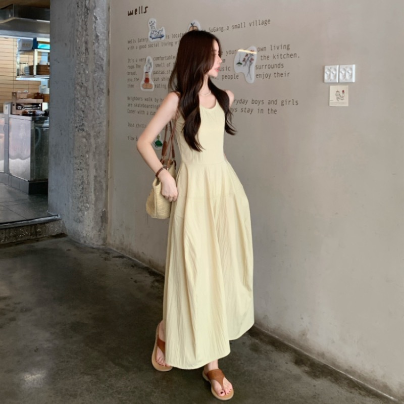 实拍 韩系圆领无袖蓬蓬花苞裙女夏度假风设计收腰背心连衣裙86427|undefined