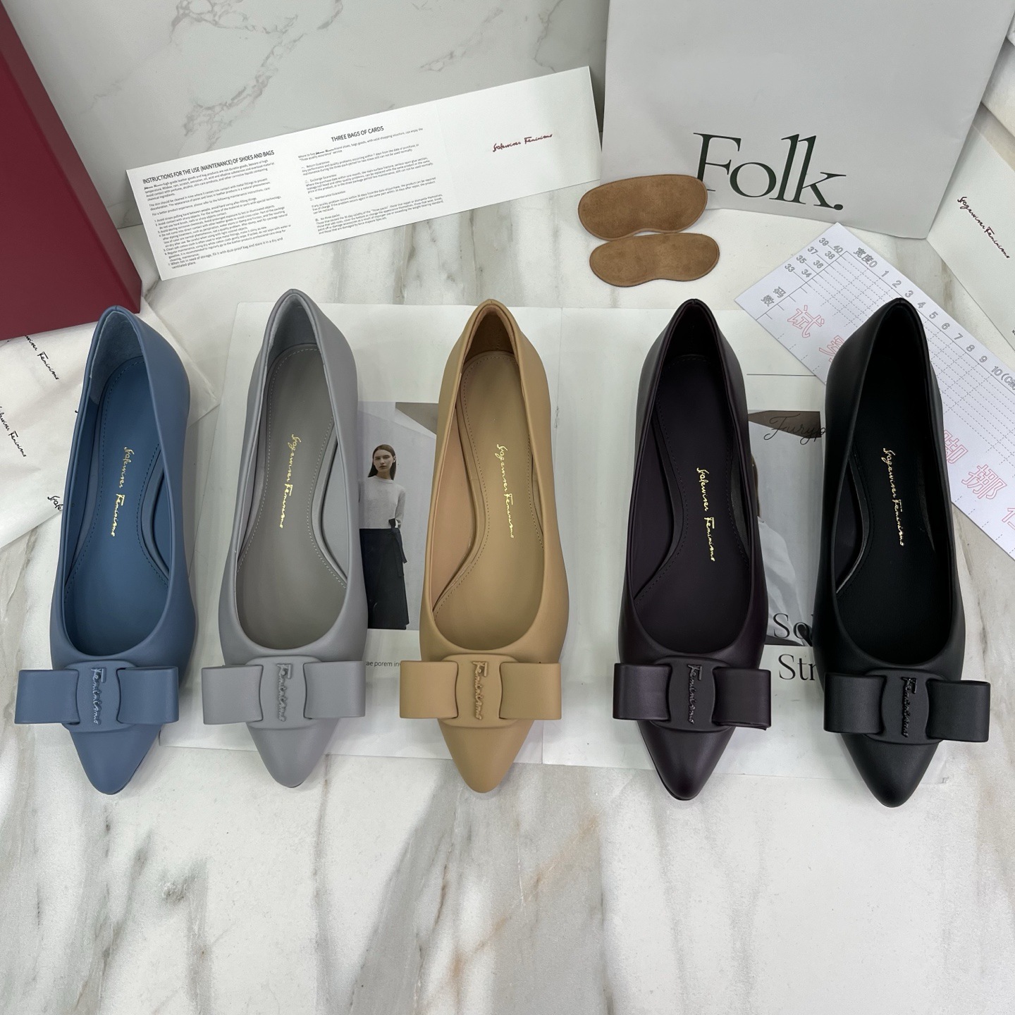 SF 필라 플랫 정품 가죽 기질 지적 발가락 낮은 굽 신발 패션 얕은 입 활 물방울 발 뒤꿈치 정품 가죽 단독 여성 신발