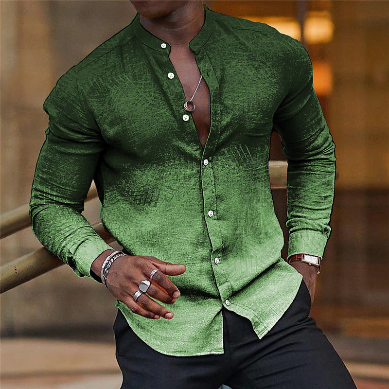 Ou Shan comercio exterior nuevo estilo 2024 nuevo casual todo-fósforo tendencia de la moda camisa de cuello alto de manga larga para hombres MB29