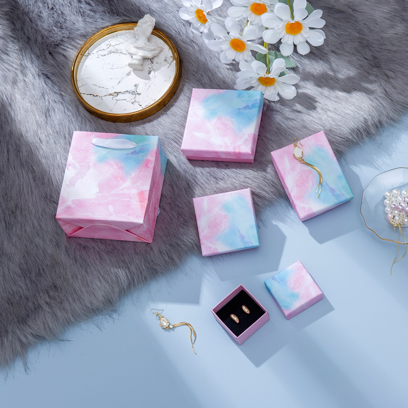 ins彩色首饰盒大理石纹耳钉戒指项链手链礼品饰品包装盒现货批发