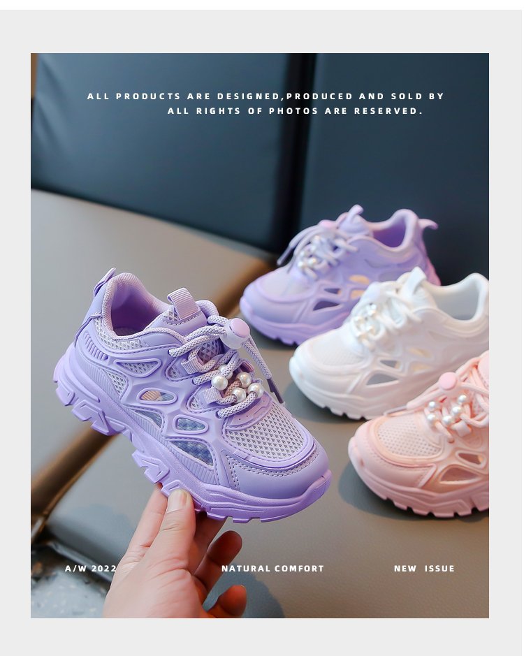 Chunky sneakers för flickor andas mesh med plattform_voghion.com