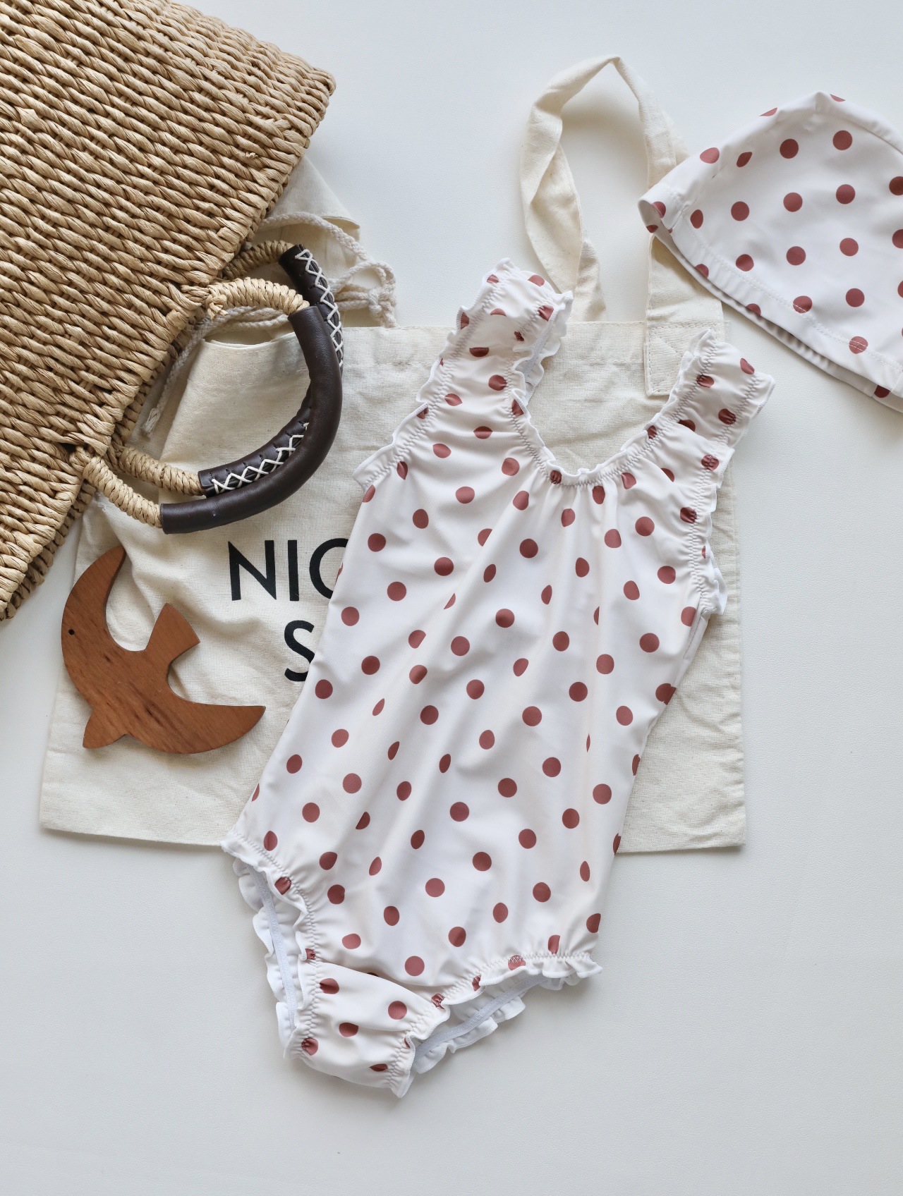 Vest one-piece swimsuit powder wave dots