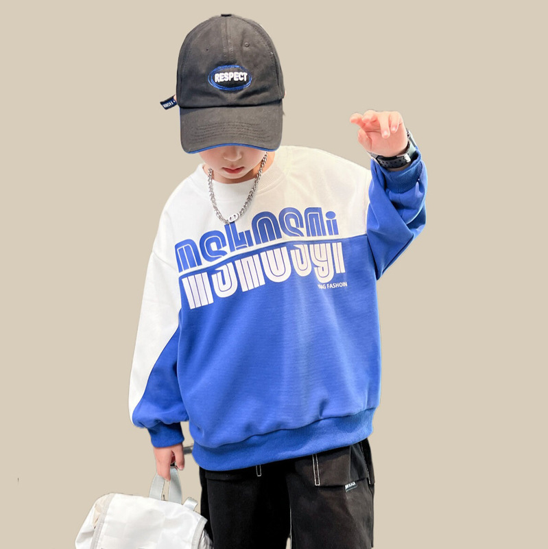 Sweat à capuche pour garçon 2024 nouveau haut à manches longues à blocs de couleurs de taille moyenne pour enfants de style printemps et automne version coréenne_voghion.com