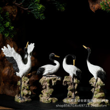 假山水景仿真仙鹤玄关客厅鱼缸微景观丹顶白鹤树脂小摆件盆景装饰