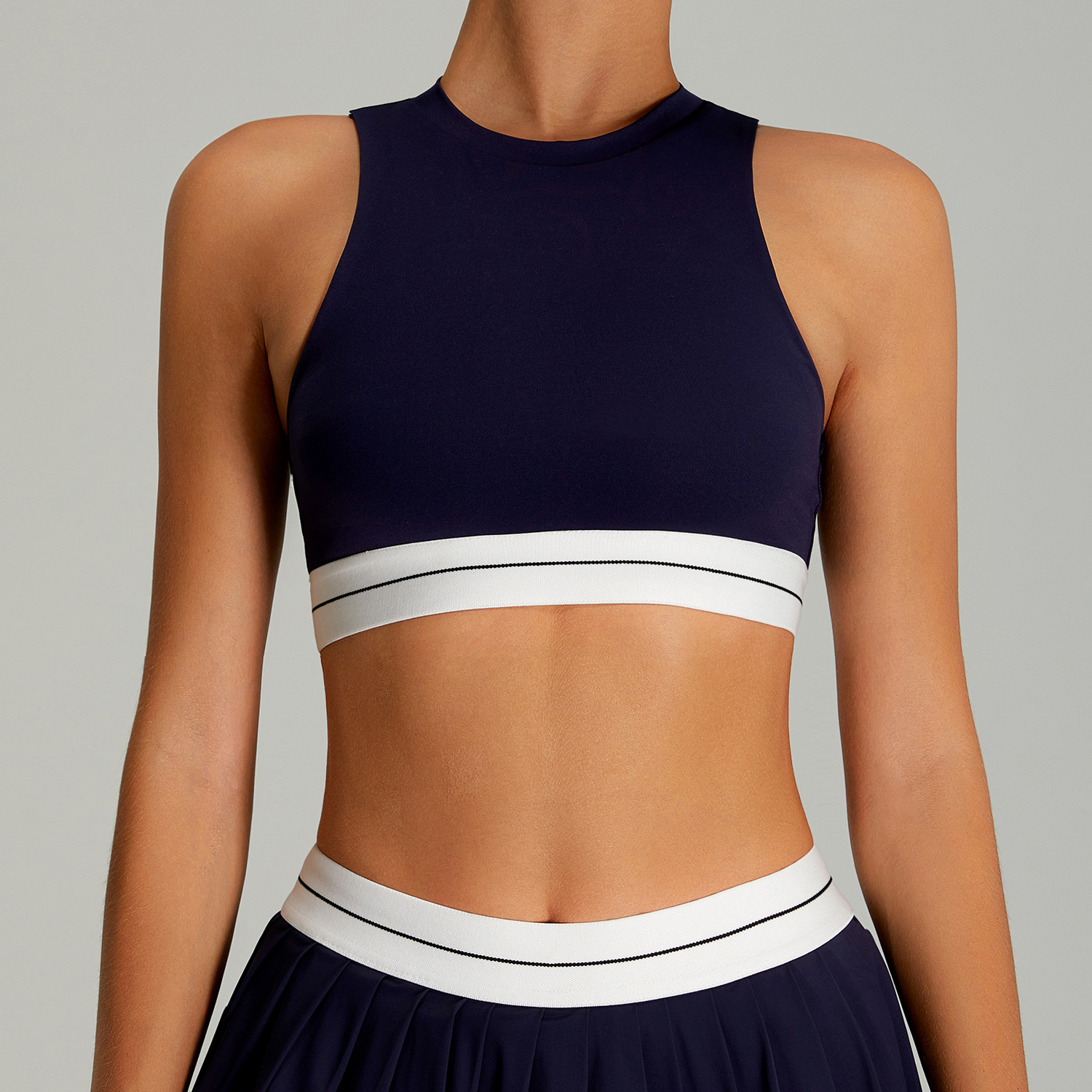 Chaleco deportivo de fitness para correr de alta intensidad europeo y americano, ropa interior deportiva a prueba de golpes para mujer, ropa de yoga ajustada en contraste