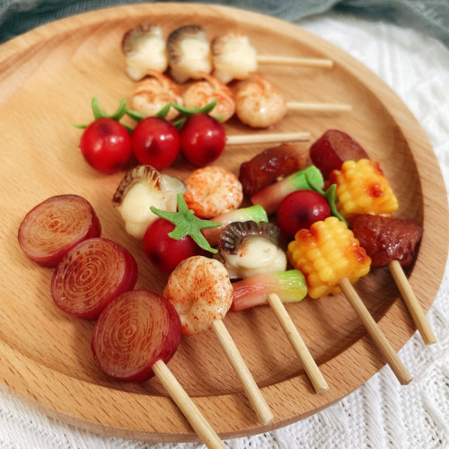 Manufacturer wholesale mini barbecue skewers toys simulation food meat model barbecue Japanese and Korean style hairpin card accessories