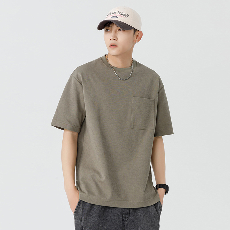 반팔 티셔츠 남자 Haipeng 구름 여름 새 주머니 무거운 둥근 목 남자 반팔 티셔츠 소년 바닥 셔츠