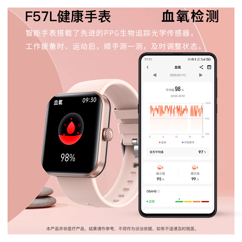 Amazon F57L pulsera deportiva frecuencia cardíaca, control de la presión arterial, información de temperatura corporal, reloj inteligente de medición de glucosa en sangre no invasivo
