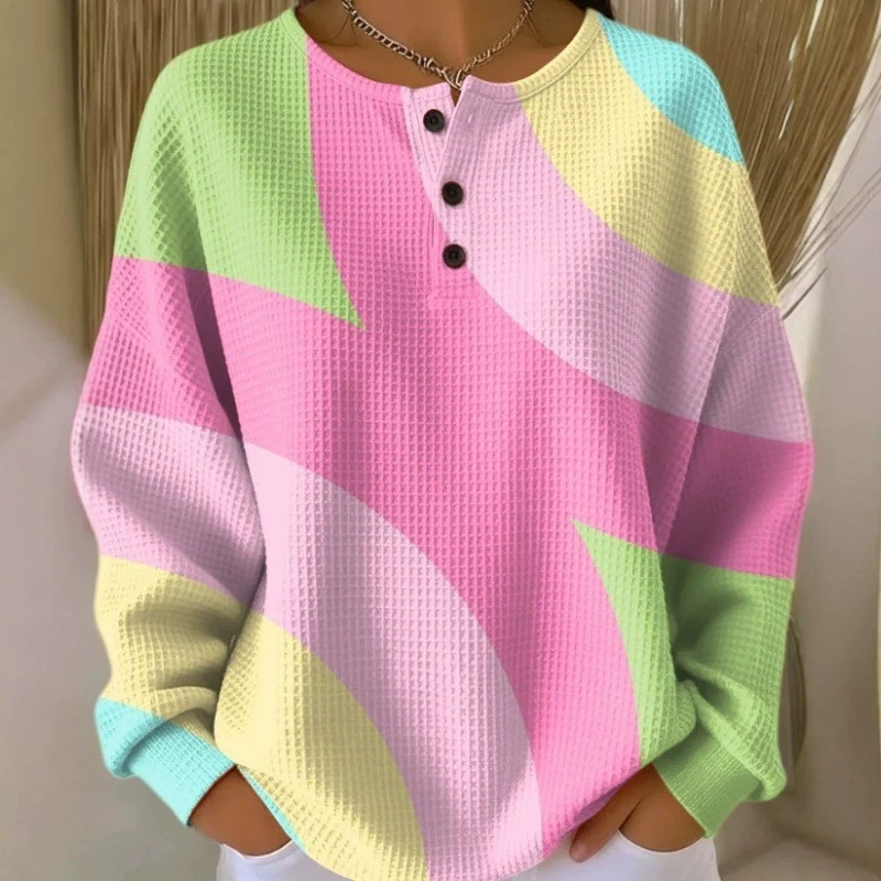 Shengmiao Apparel 2026 Amazon Exclusive New Retro 3D Digital Print Three-Button Stand Collar Polo Sweatshirt for Export