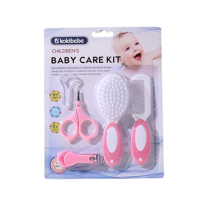 Envases en inglés transfronterizo Juego de cuidado de cepillo de peine de lana para bebés Tijeras de seguridad para bebés Herramienta de limpieza de cortaúñas