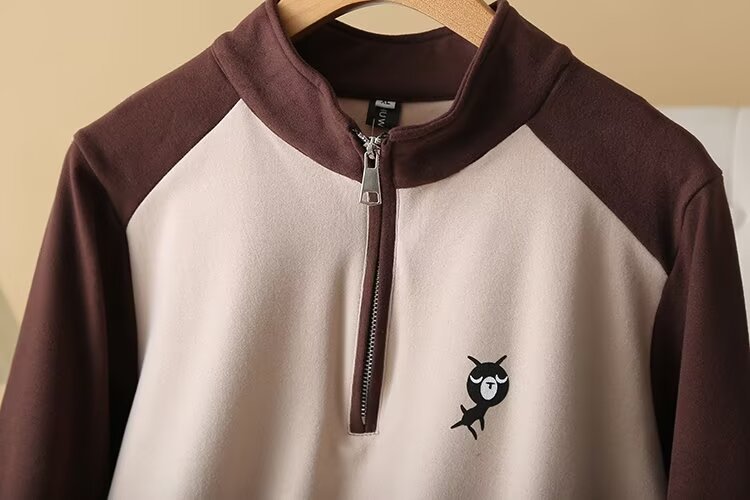 2024 Autumn Winter New Color-Block Half-Zip Sweatshirt For Women Fashion Cat Print Long Sleeve Versatile Top H72 2443_voghion.com