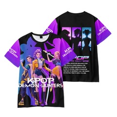 KPop Demon Hunters跨境亚马逊数码彩印男女款3D短袖T恤成人童装