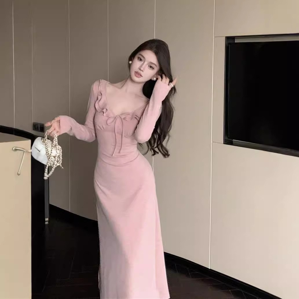 여성용 핑크색 엉덩이 덮는 롱 스커트