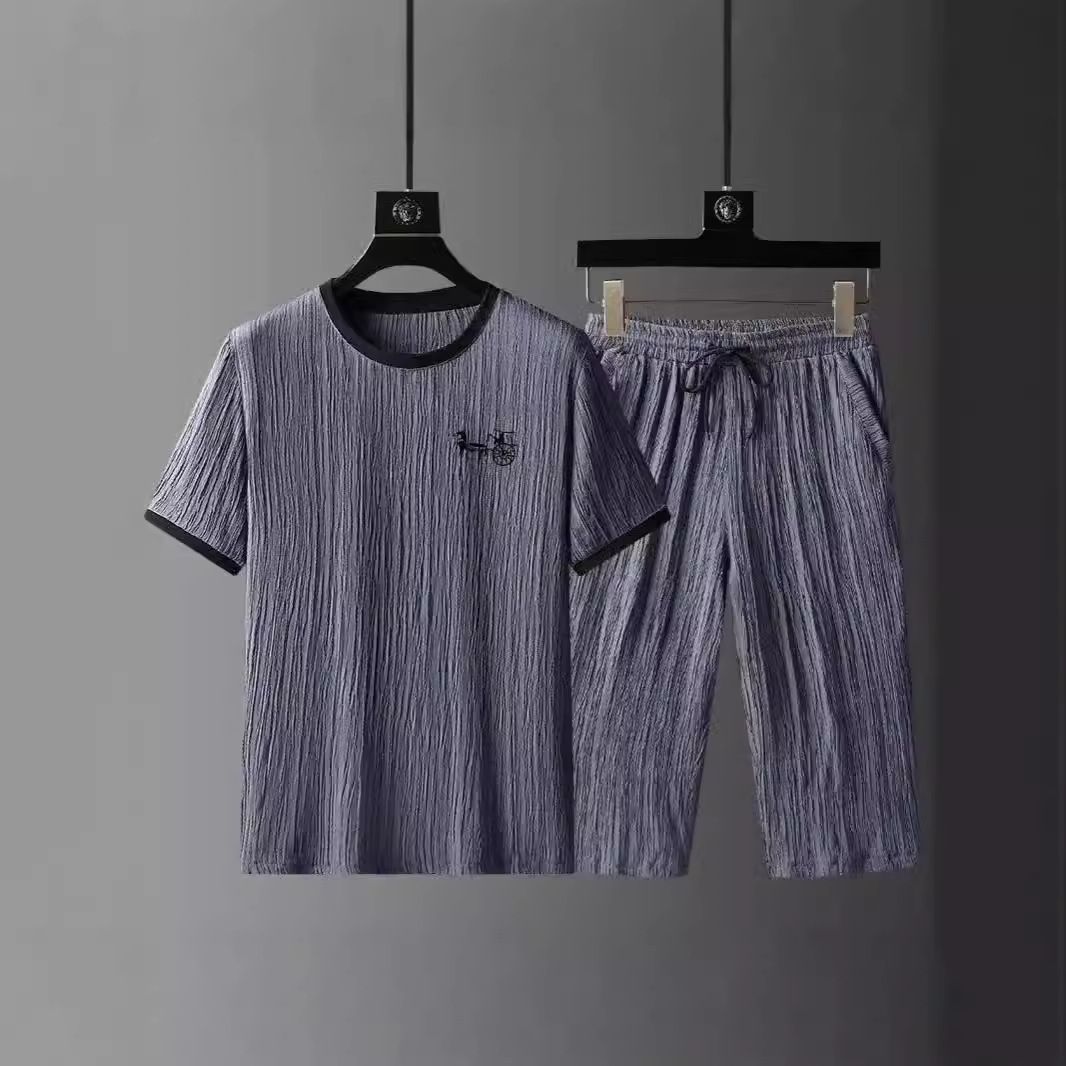 Casual suit Men's Summer Teenager plus size Men's Sports Short Sleeve Shorts with a Set of T-Shirt