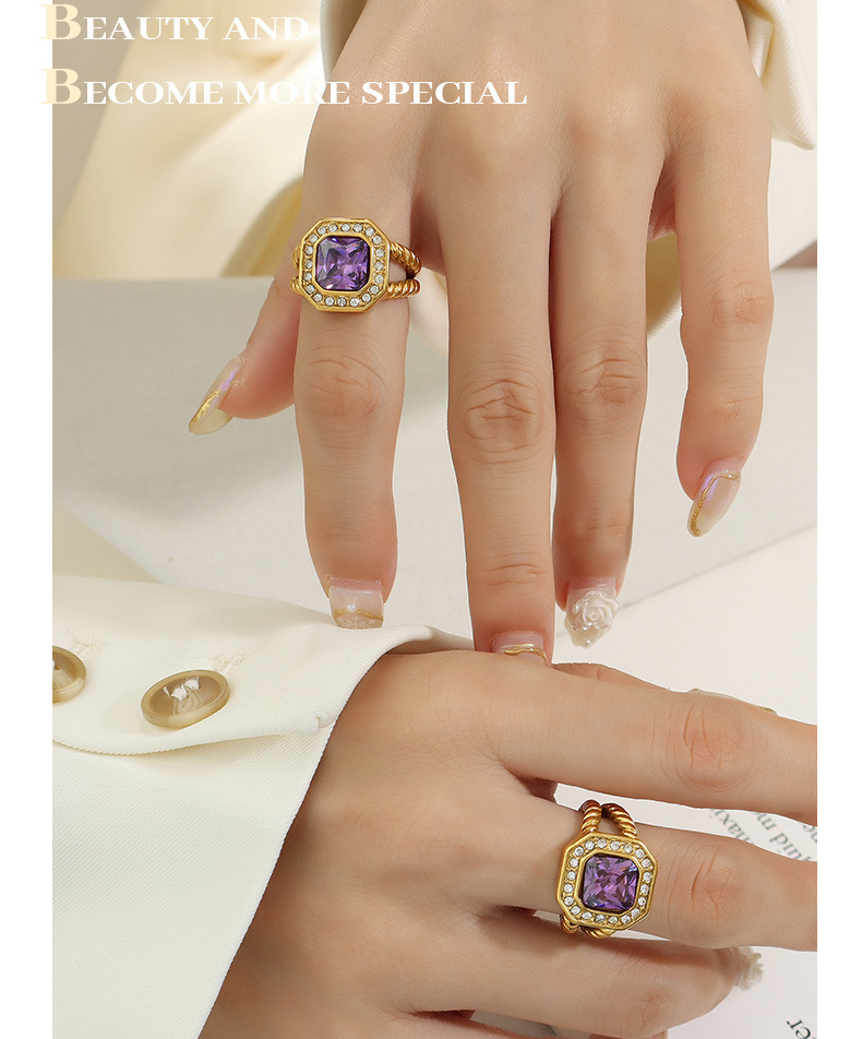 PVD Coated Gold Plating Process Real Gold Plated Plating Material PVD Coated Real Gold Plated 18K Gold Square 304 Stainless Steel Glam Waterproof Non Tarnish Rings