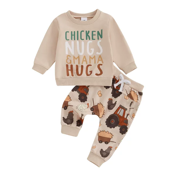 Aliexpress Best Selling Autumn and Winter Boys' and Children's Clothing Farm Element Cartoon Print Sweatshirt Set 2-Piece Set A241107