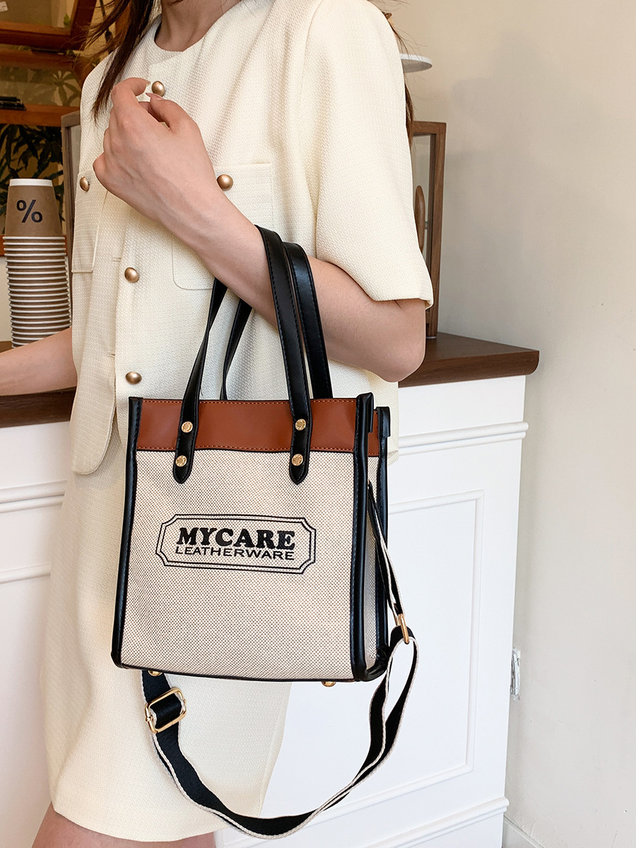 Nuevo cross-border bolso de empalme de color para mujeres 2025 verano lienzo de moda mochila de hombro simple bolsa de viaje image 5