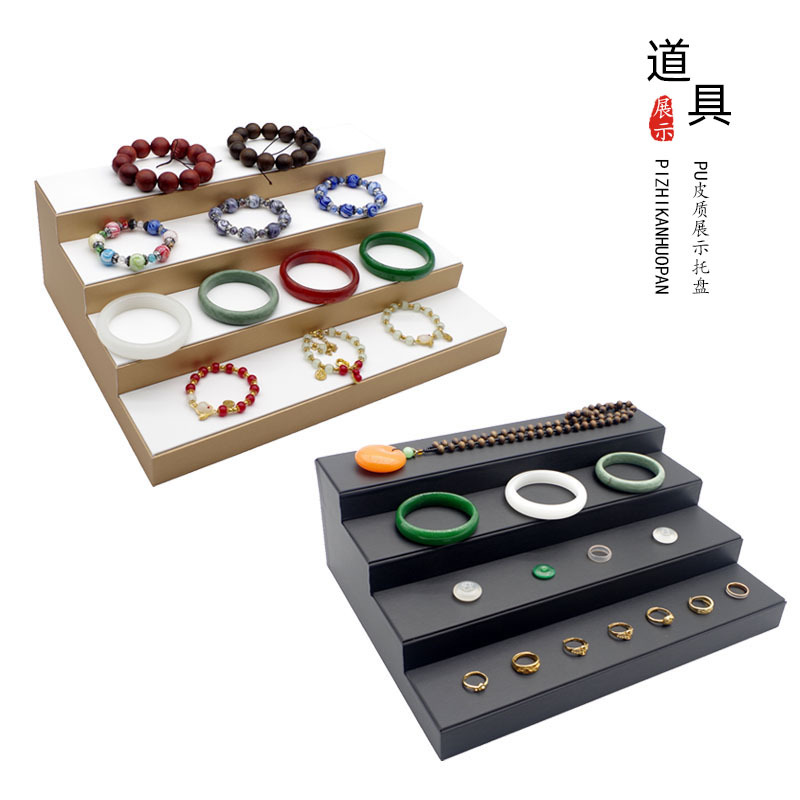 Ladder-shaped jewelry display rack livestreaming jewelry display stand necklace gemstone antiques bracelet display storage 4-layer plate