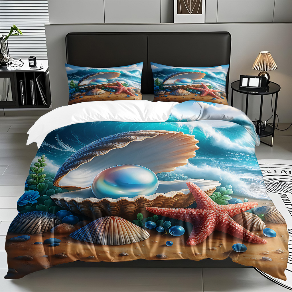 TEMU / JIT Amazonas transfronterizo varios animales marinos patrón 3D impresión digital colcha colchón kit de almohada