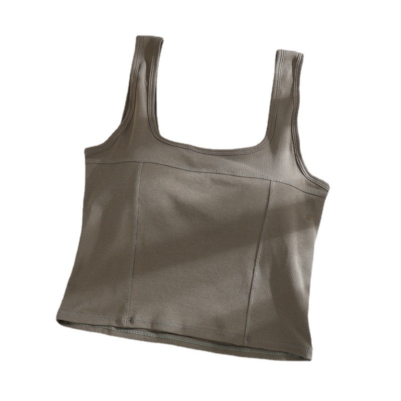 Primavera y Verano de color sólido sin costuras camisola envuelto en el pecho chaleco fijo de una pieza Copa interior y exterior desgaste medio-longitud anti-exposición chaleco para mujeres