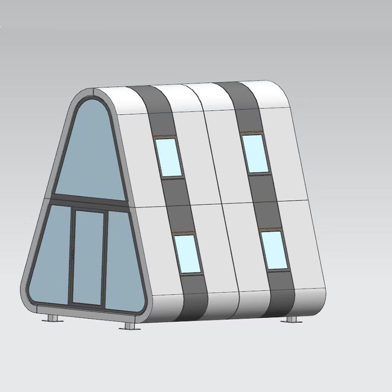 Casa triangular con panel de aluminio para exteriores, casa de vacaciones con estructura de acero para áreas panorámicas, terraza triangular anticorrosión y antimoho