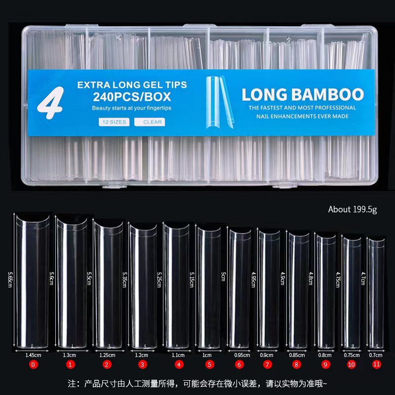 Manicure super largo tubo de agua manicure denim francés manicure falso 240 piezas parche en caja transparente 3XL parche completo al por mayor