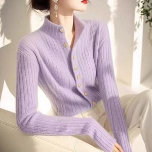 韩版感半高领内搭毛衣开衫女2025秋冬新款纯色温柔风修身针织外套