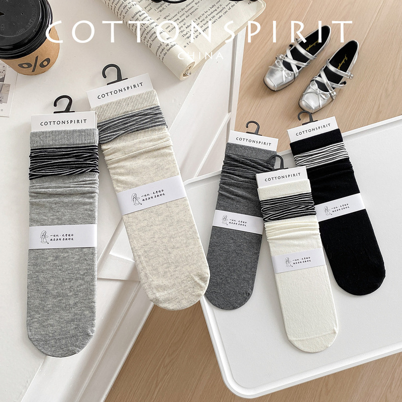 Simple and Versatile for All Seasons ~ Thin Striped Socks for Women, Korean Style, Seamless Mid-Calf Socks, Perfect for Pairing with Birkenstock Shoes in Spring and Autumn