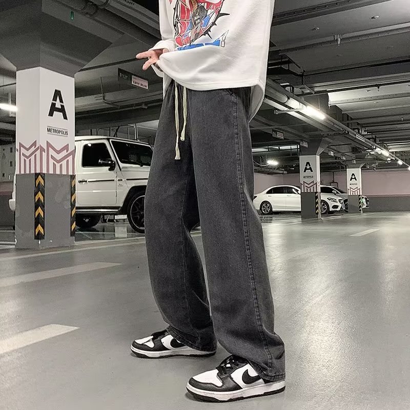 Jeans men's autumn new American fashion brand retro loose straight wide leg men's high street long pants