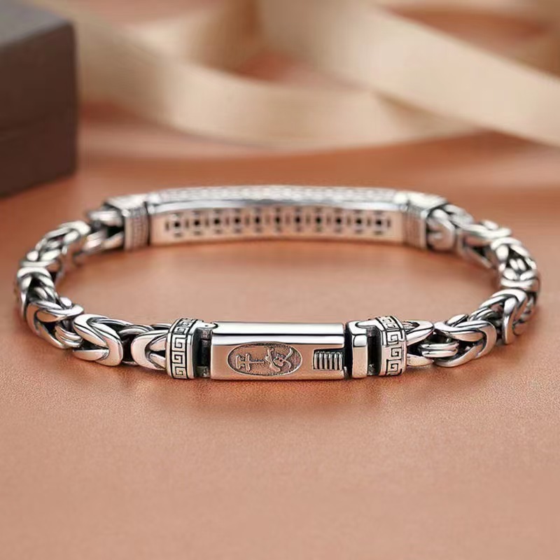 Aliexpress Retro Silver-Plated Peace Pattern Men's Bracelet Personalized Trendy Domineering Single Fine Old Gift Bracelet