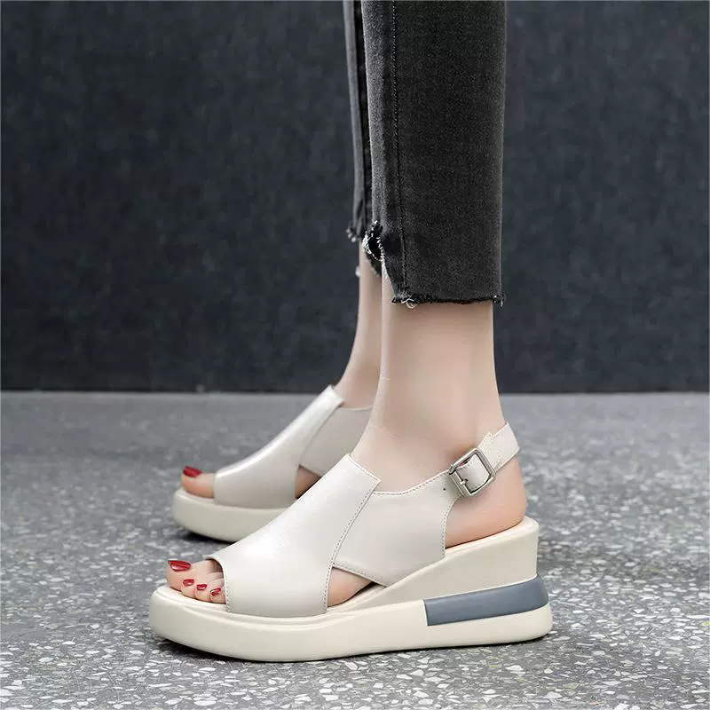 Оптовые новые спортивные сандалии, повседневные босоножки на танкетке на толстой подошве, женские сандалии с открытым носком и пряжкой, внешняя торговля, женская обувь большого размера