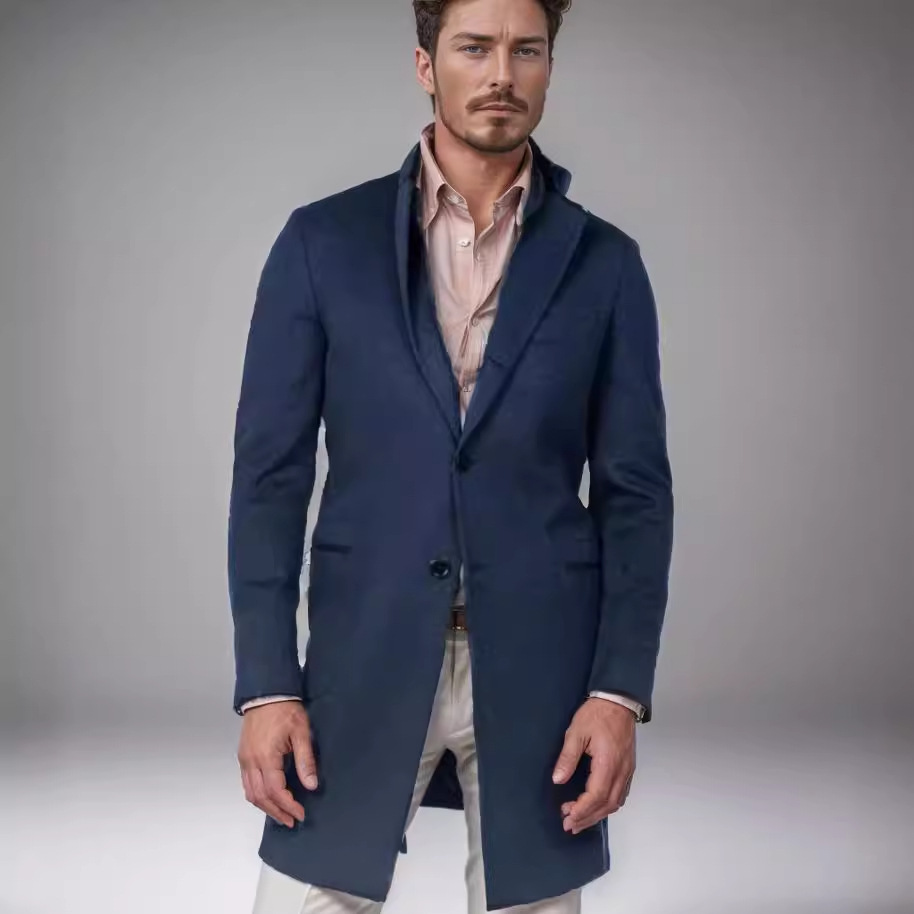 New 2024 autumn and winter suit, British men's coat, solid color woolen suit collar, casual jacket, long sleeved_voghion.com