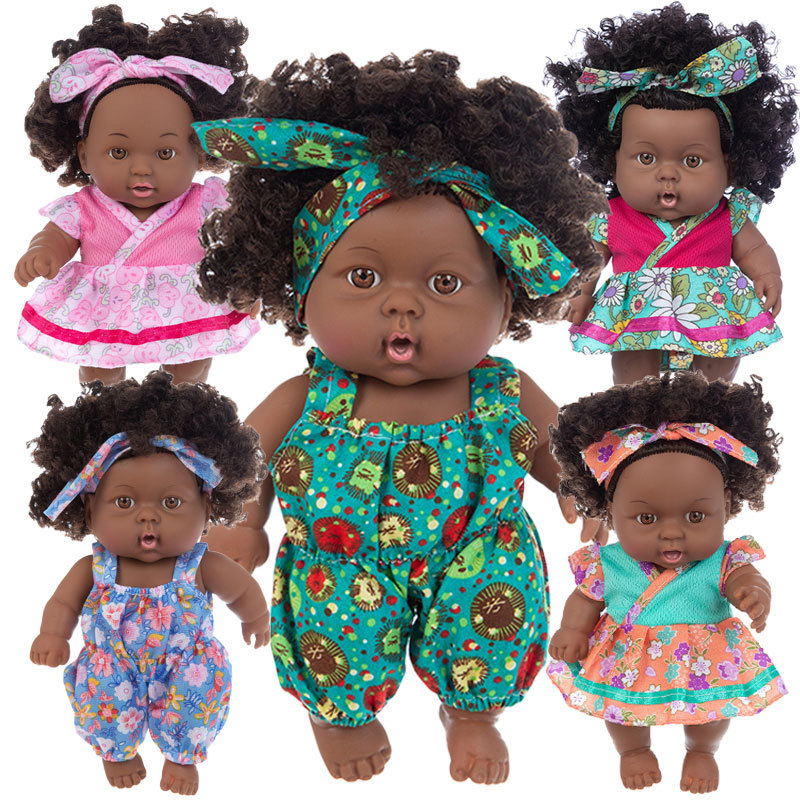 Simulation doll 8 inch African black doll cute doll vinyl reborn doll foreign trade children's toys wholesale