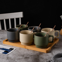 复古陶瓷杯北欧哑光咖啡杯早餐杯家用下午茶具套装网红花茶杯